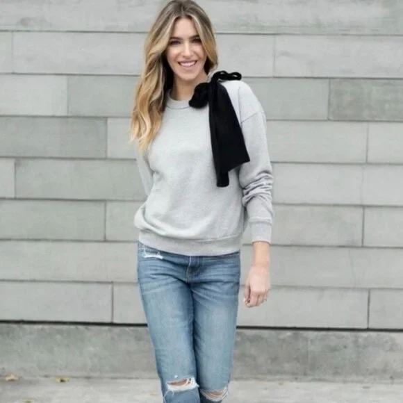 Frame Denim Bow Sweatshirt Crew Neck Pullover Casual NWT Size XS - Picture 3 of 13
